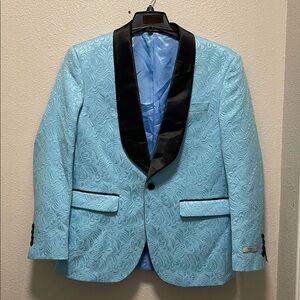 Philosophy Light Blue Textured Jacket with Black Accents